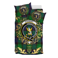 Stewart Old Modern Tartan Crest Bedding Set - Golden Thistle Style