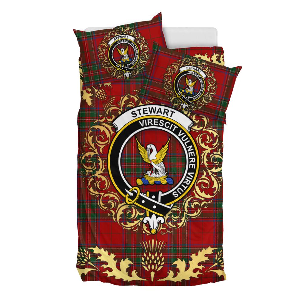 Stewart of Rothesay 02 Tartan Crest Bedding Set - Golden Thistle Style
