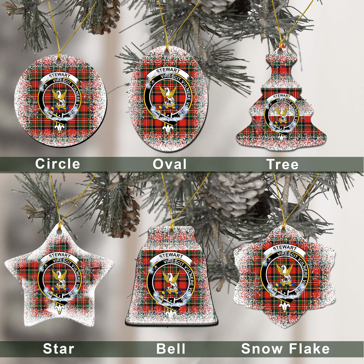 Stewart (High Stewards) Tartan Christmas Ceramic Ornament - Snow Style