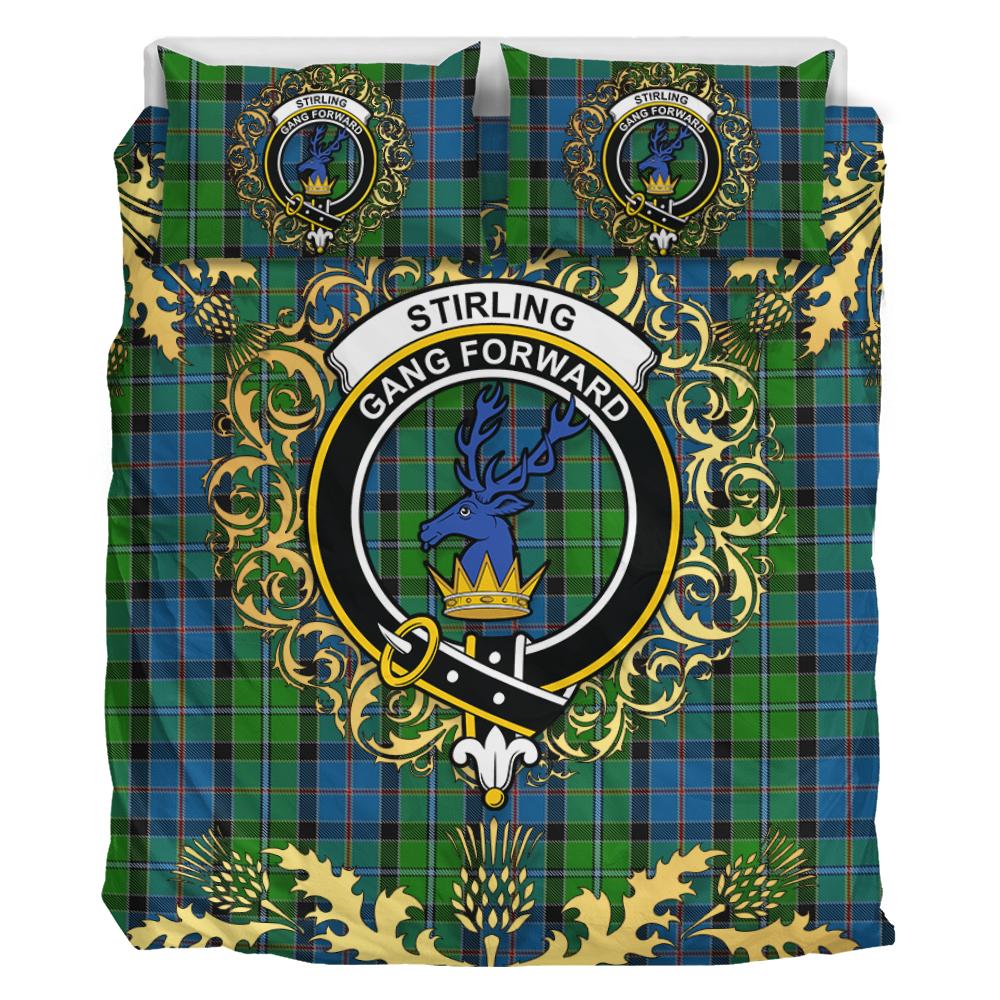 Stirling Tartan Crest Bedding Set - Golden Thistle Style