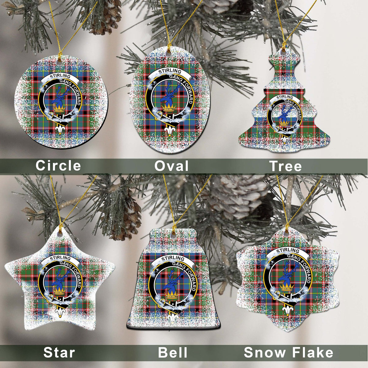Stirling (of Cadder-Present Chief) Tartan Christmas Ceramic Ornament - Snow Style