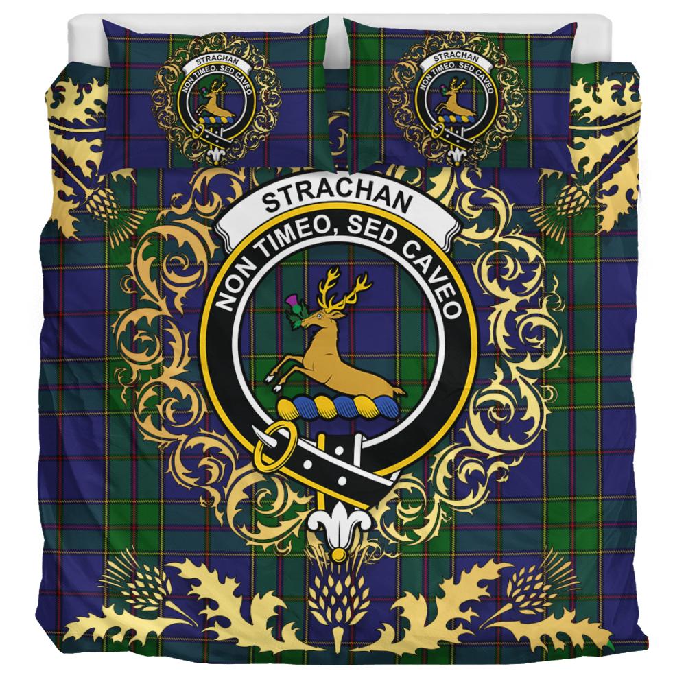 Strachan Tartan Crest Bedding Set - Golden Thistle Style