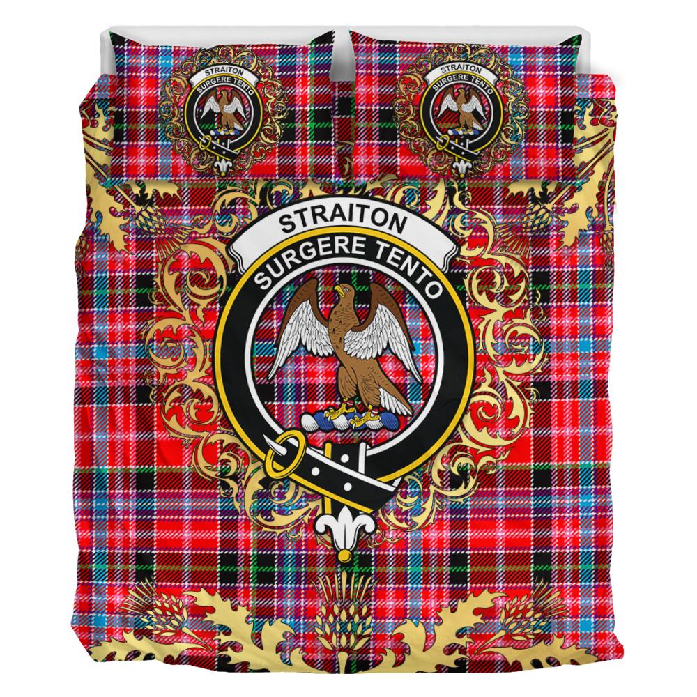 Straiton Tartan Crest Bedding Set - Golden Thistle Style