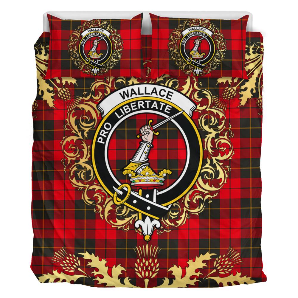Wallace Weathered Tartan Crest Bedding Set - Golden Thistle Style