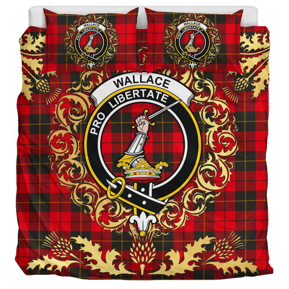Wallace Weathered Tartan Crest Bedding Set - Golden Thistle Style