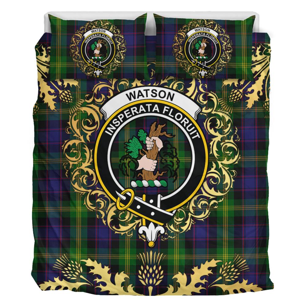 Watson Tartan Crest Bedding Set - Golden Thistle Style