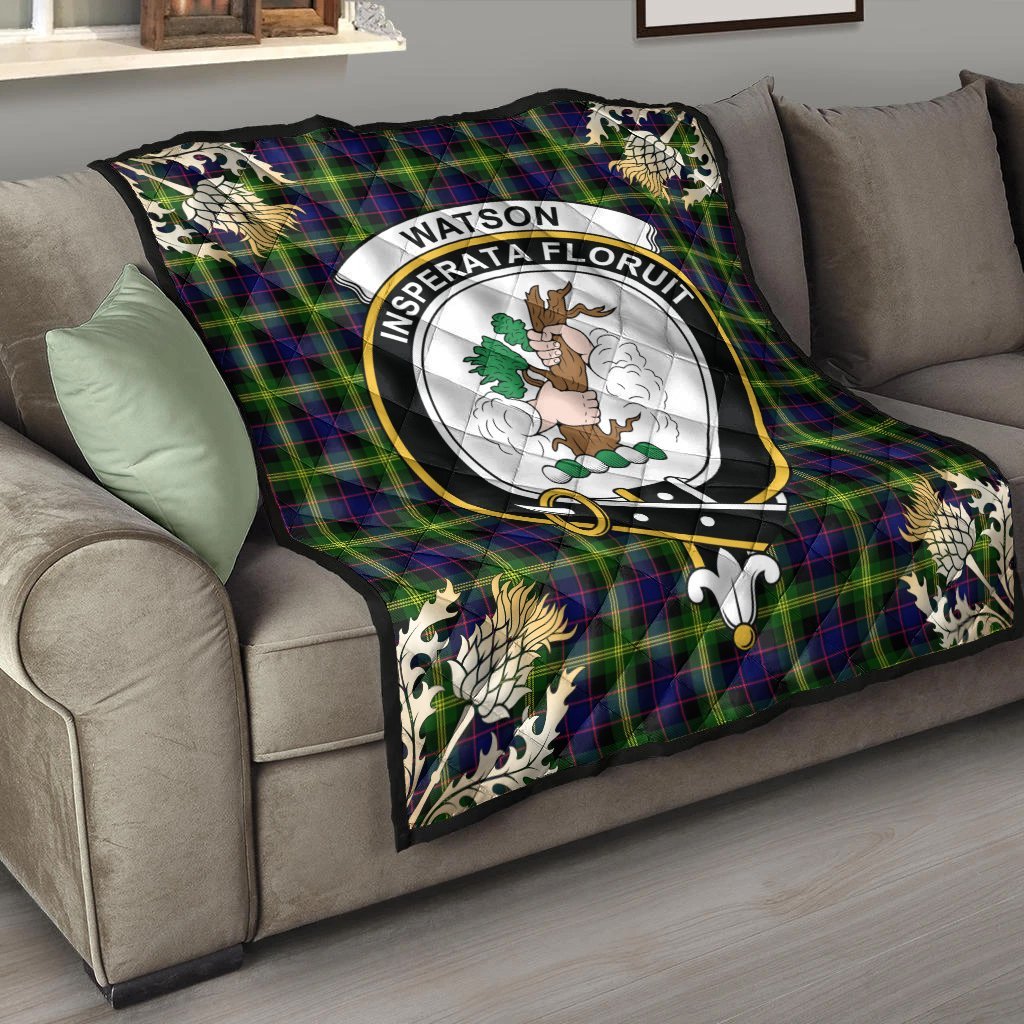 Watson Modern Tartan Crest Premium Quilt - Gold Thistle Style