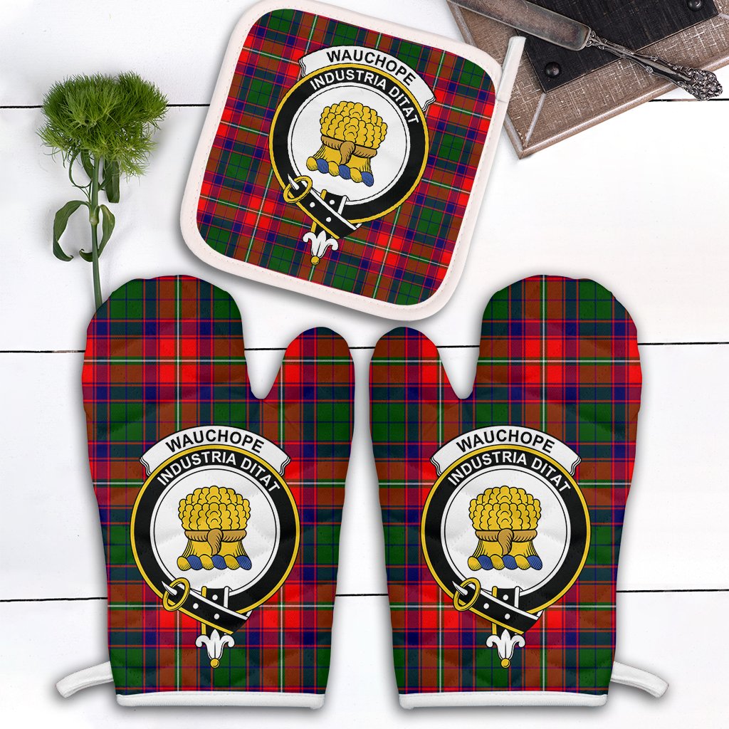 Wauchope Tartan Crest Oven Mitt And Pot Holder (2 Oven Mitts + 1 Pot Holder)