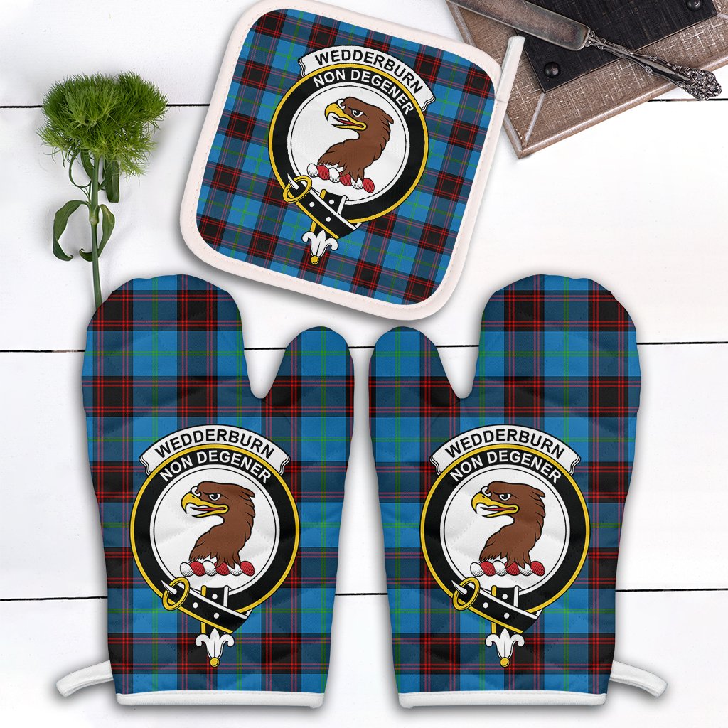 Wedderburn Tartan Crest Oven Mitt And Pot Holder (2 Oven Mitts + 1 Pot Holder)