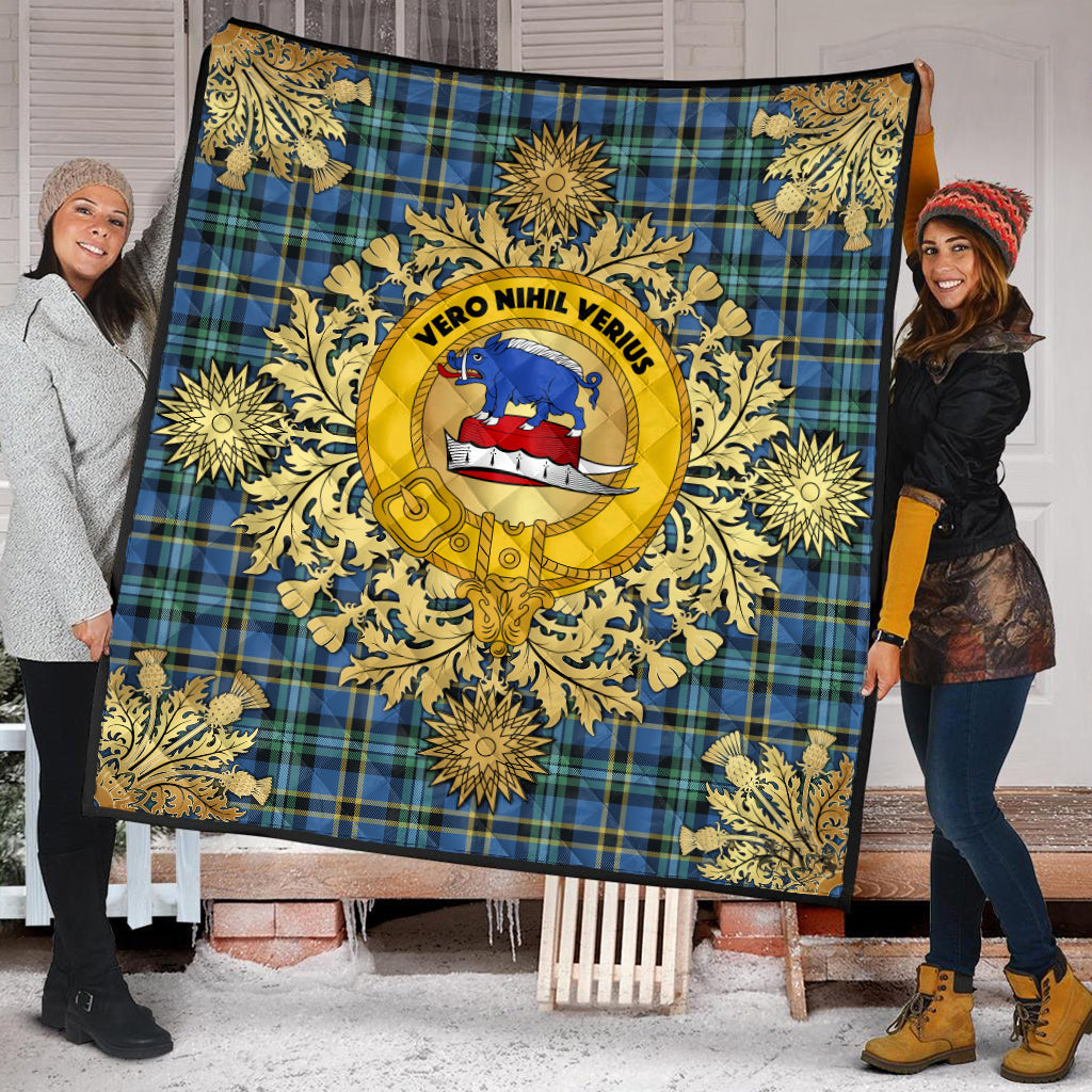 Weir Ancient Tartan Crest Premium Quilt - Gold Thistle Style