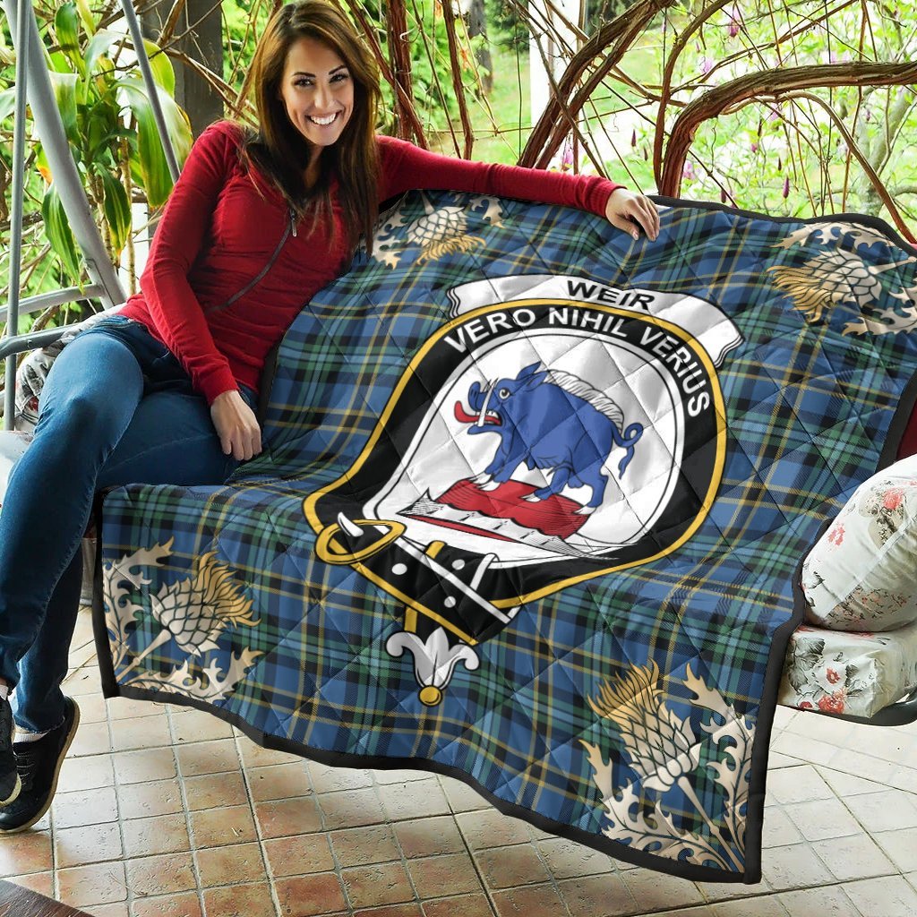 Weir Ancient Tartan Crest Premium Quilt - Gold Thistle Style