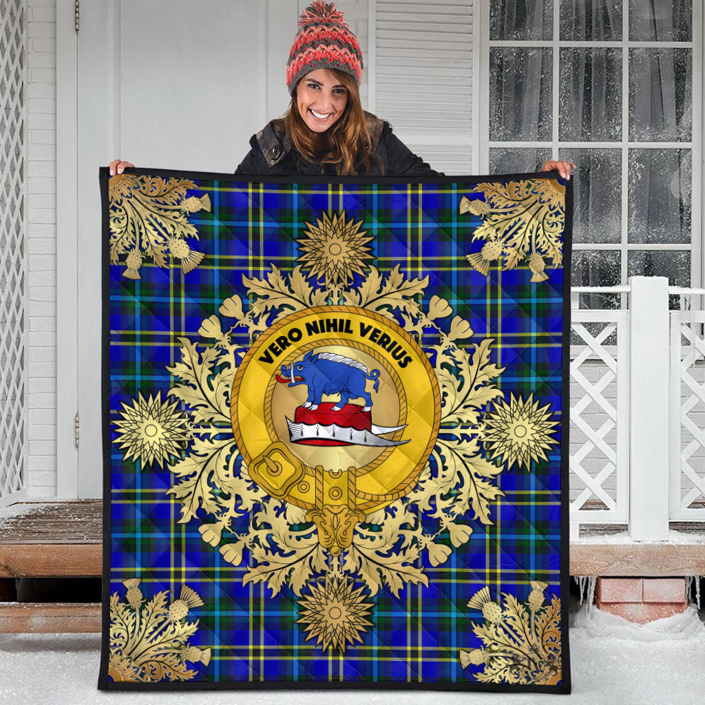 Weir Modern Tartan Crest Premium Quilt - Gold Thistle Style