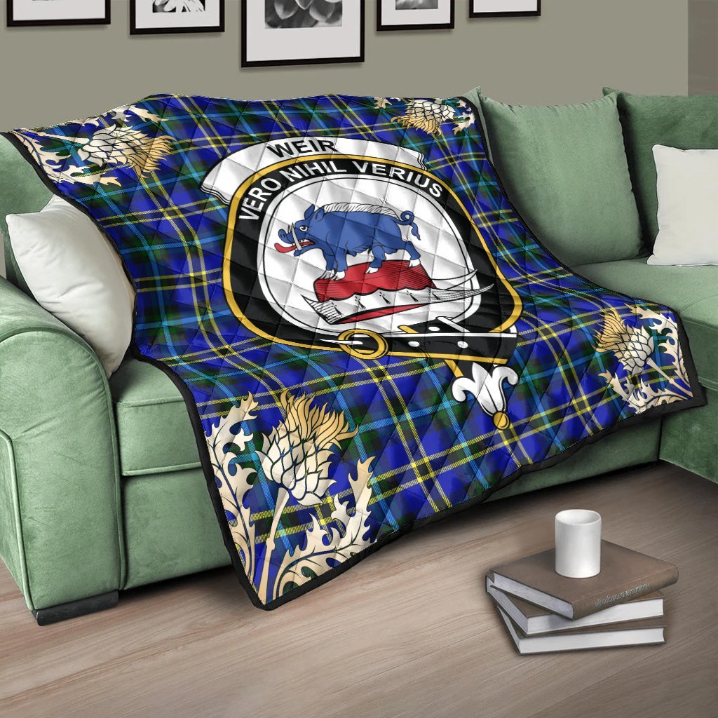 Weir Modern Tartan Crest Premium Quilt - Gold Thistle Style