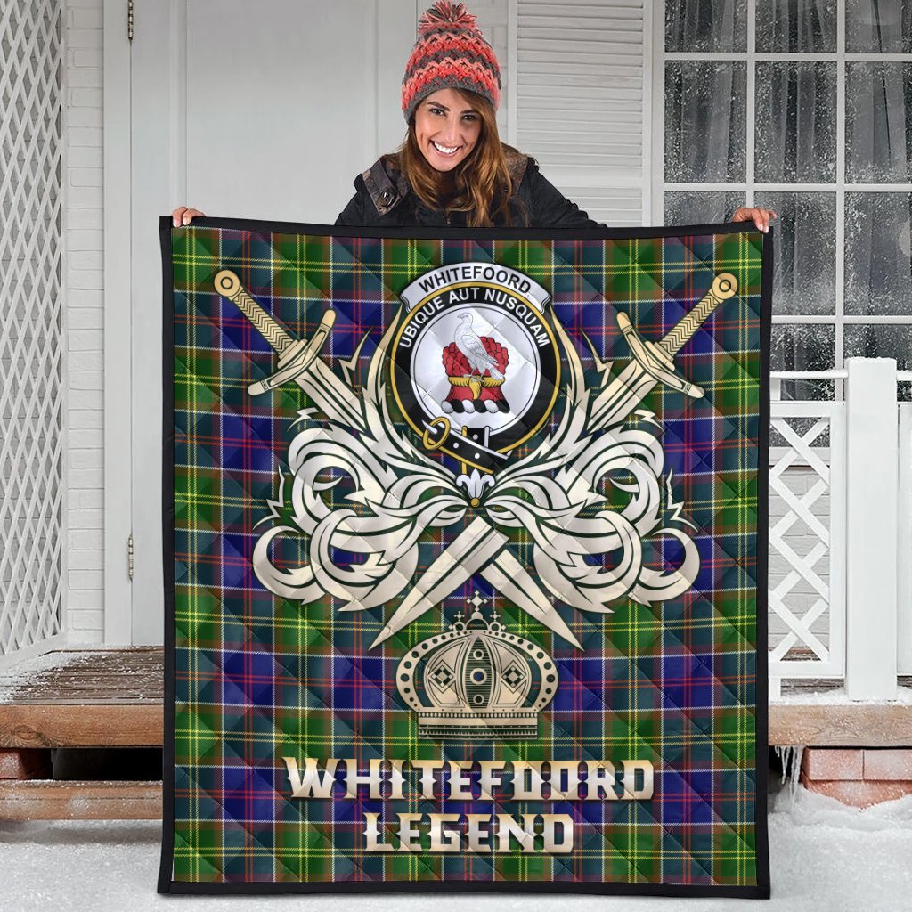 Whitefoord Modern Tartan Crest Legend Gold Royal Premium Quilt