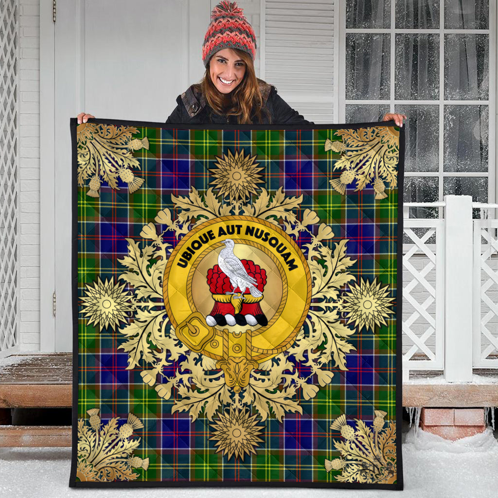 Whitefoord Modern Tartan Crest Premium Quilt - Gold Thistle Style