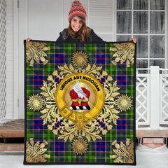 Whitefoord Modern Tartan Crest Premium Quilt - Gold Thistle Style