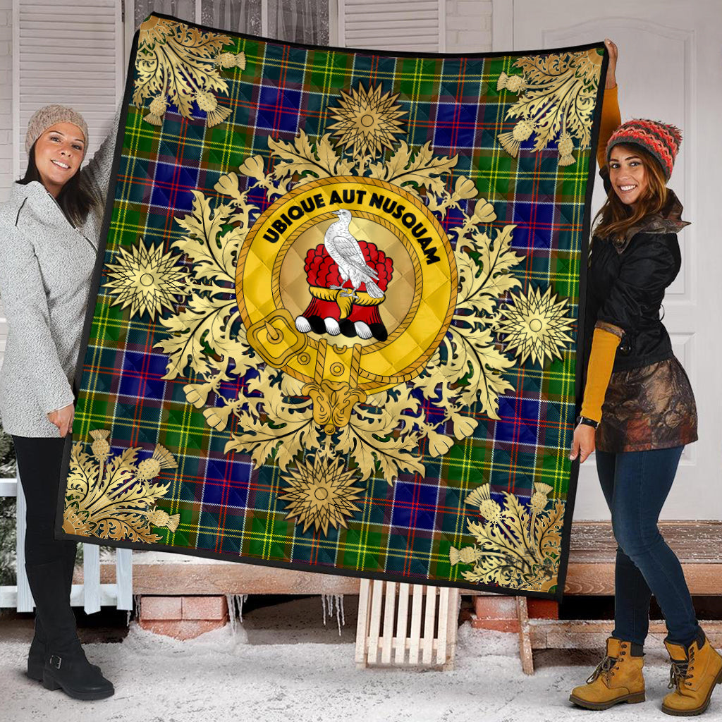 Whitefoord Modern Tartan Crest Premium Quilt - Gold Thistle Style