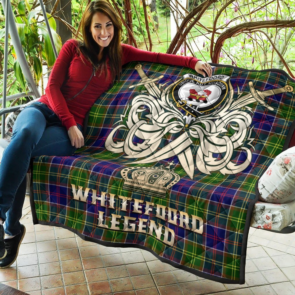 Whitefoord Modern Tartan Crest Legend Gold Royal Premium Quilt