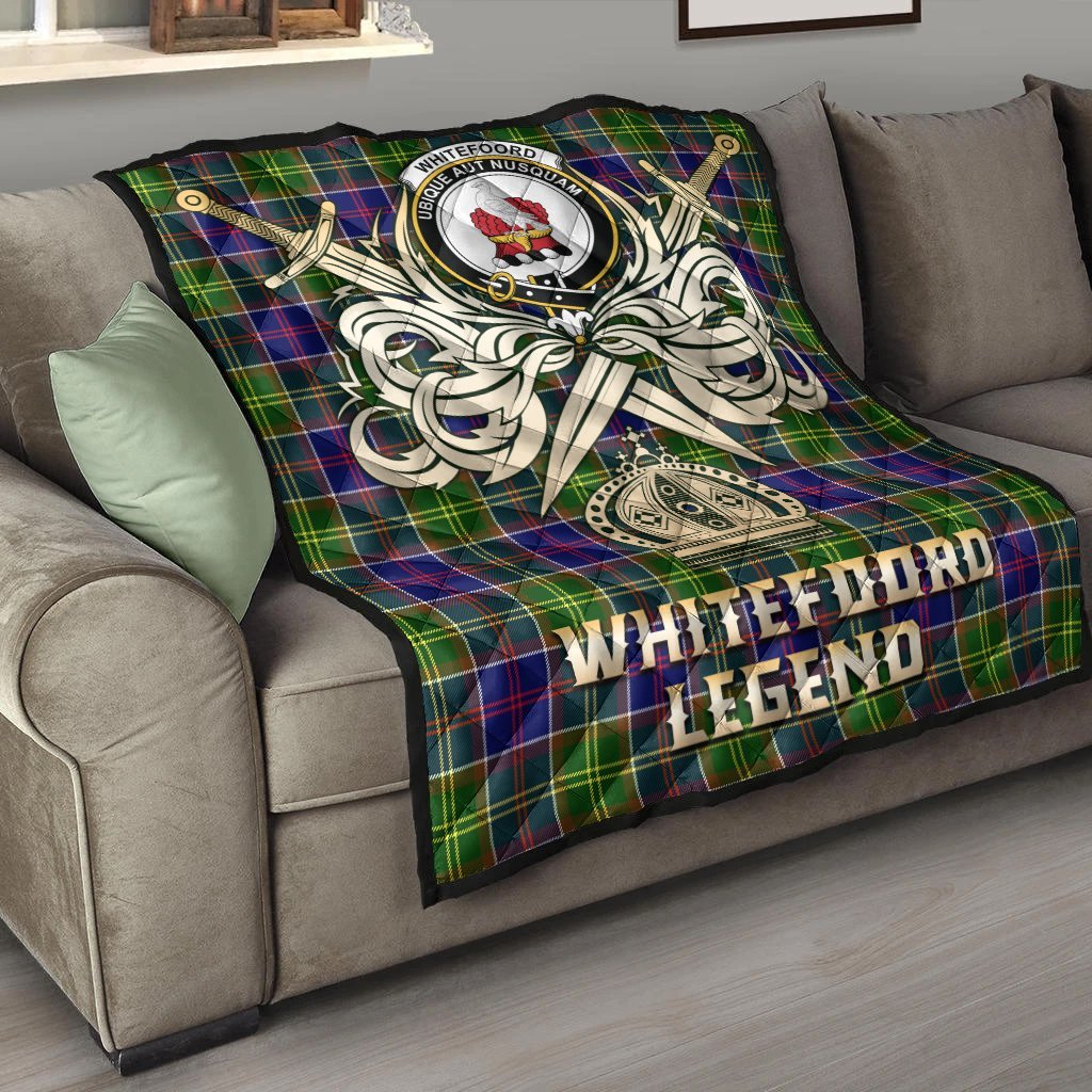 Whitefoord Modern Tartan Crest Legend Gold Royal Premium Quilt