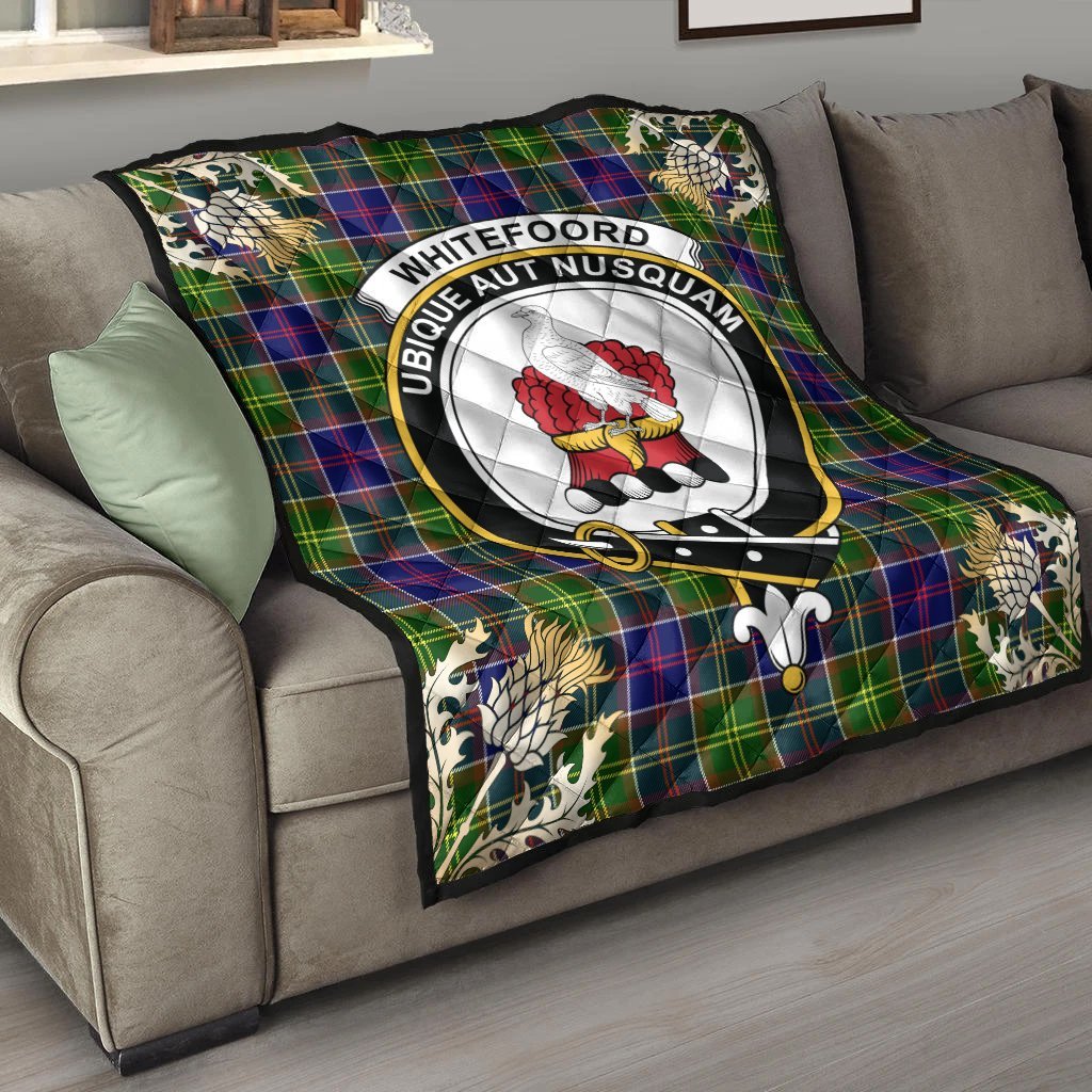 Whitefoord Modern Tartan Crest Premium Quilt - Gold Thistle Style