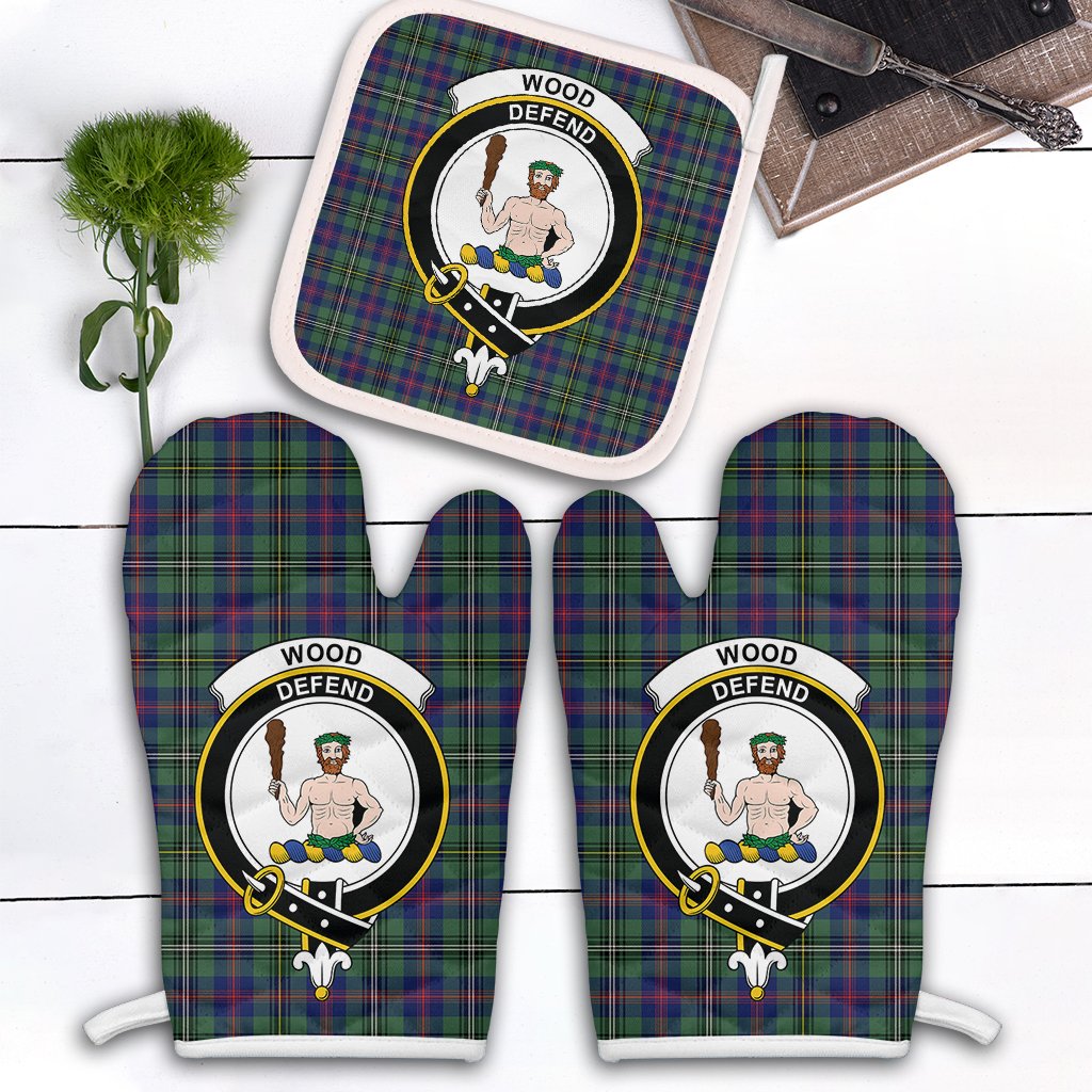 Wood Modern Tartan Crest Oven Mitt And Pot Holder (2 Oven Mitts + 1 Pot Holder)