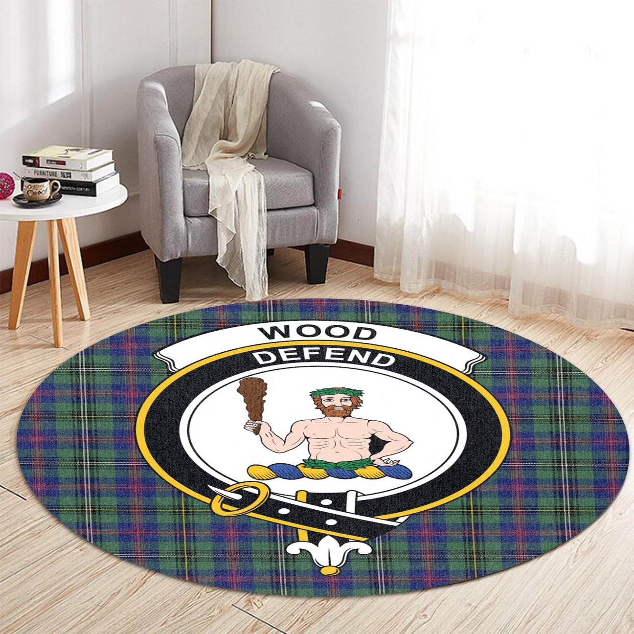 Wood Modern Tartan Crest Round Rug