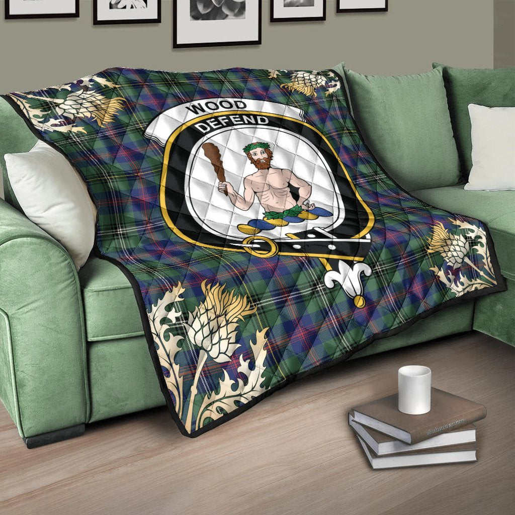 Wood Modern Tartan Crest Premium Quilt - Gold Thistle Style