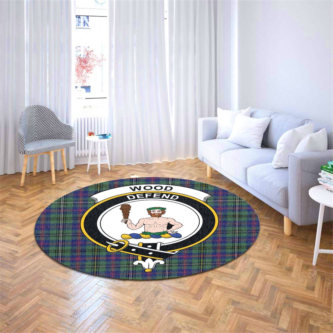 Wood Modern Tartan Crest Round Rug