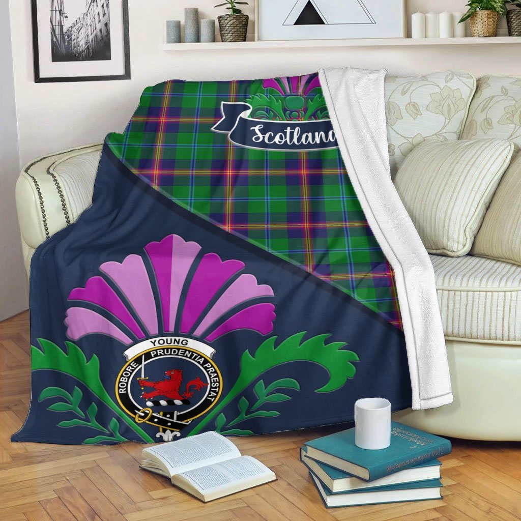 Young Tartan Crest Premium Blanket - Thistle Style