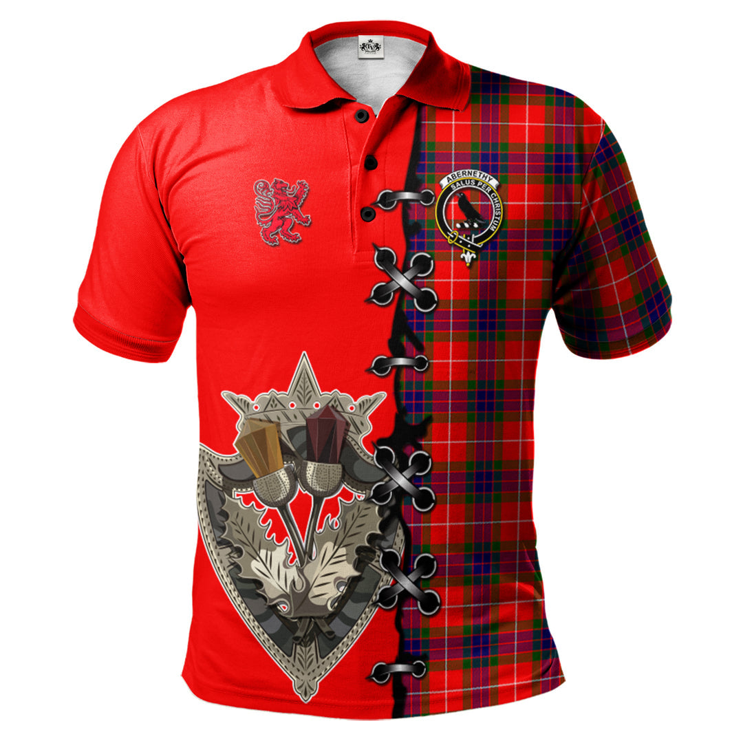 Abernethy Tartan Polo Shirt - Lion Rampant And Celtic Thistle Style