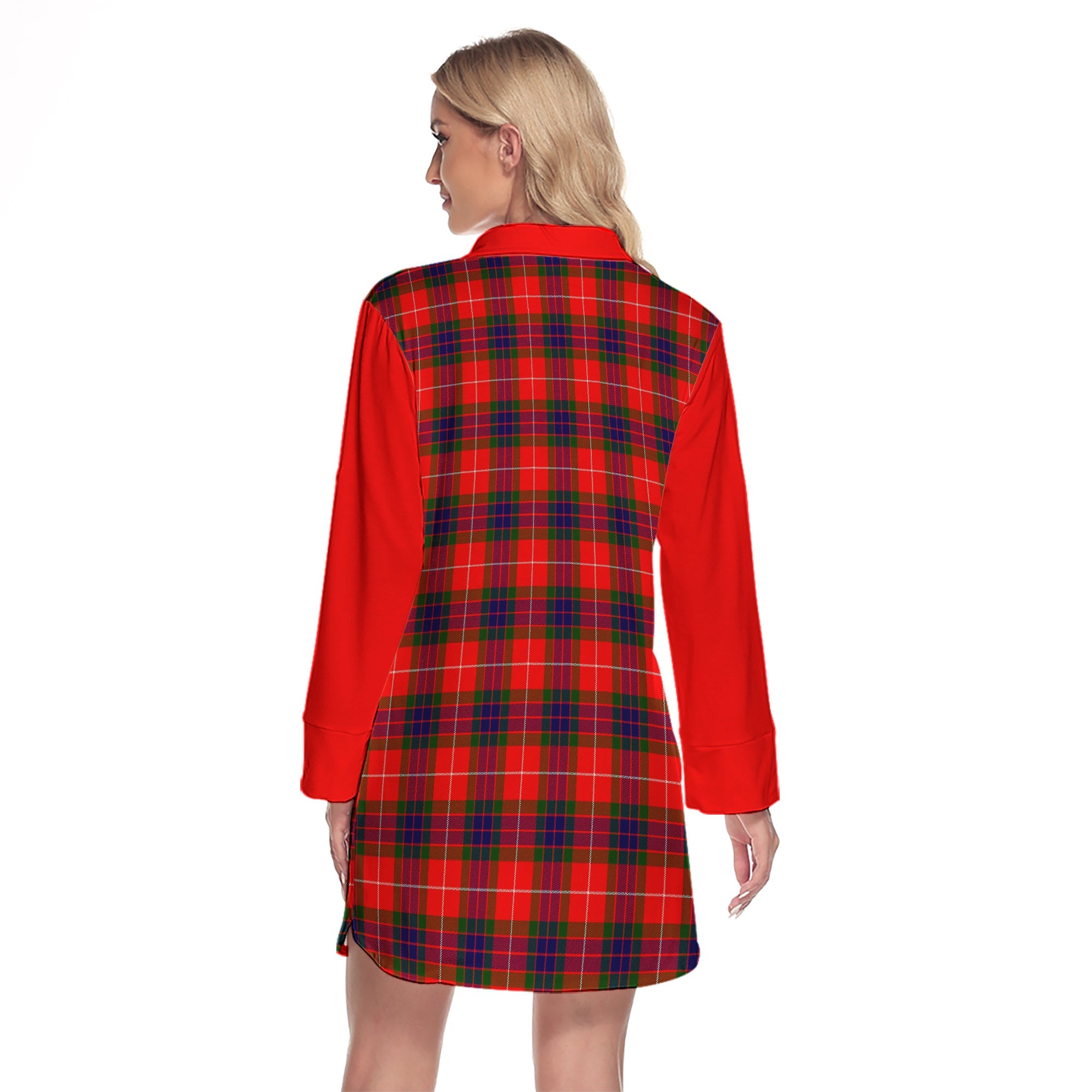 Abernethy Tartan Women's Lapel Shirt Dress With Long Sleeve