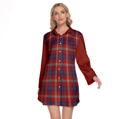 Ainslie Tartan Women's Lapel Shirt Dress With Long Sleeve