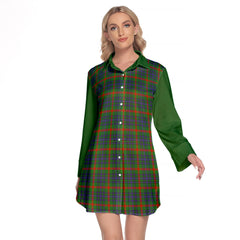 Aiton Tartan Women's Lapel Shirt Dress With Long Sleeve