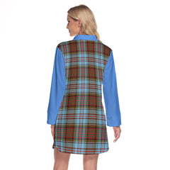 Anderson Ancient Tartan Women's Lapel Shirt Dress With Long Sleeve