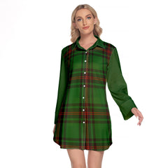 Anstruther Tartan Women's Lapel Shirt Dress With Long Sleeve