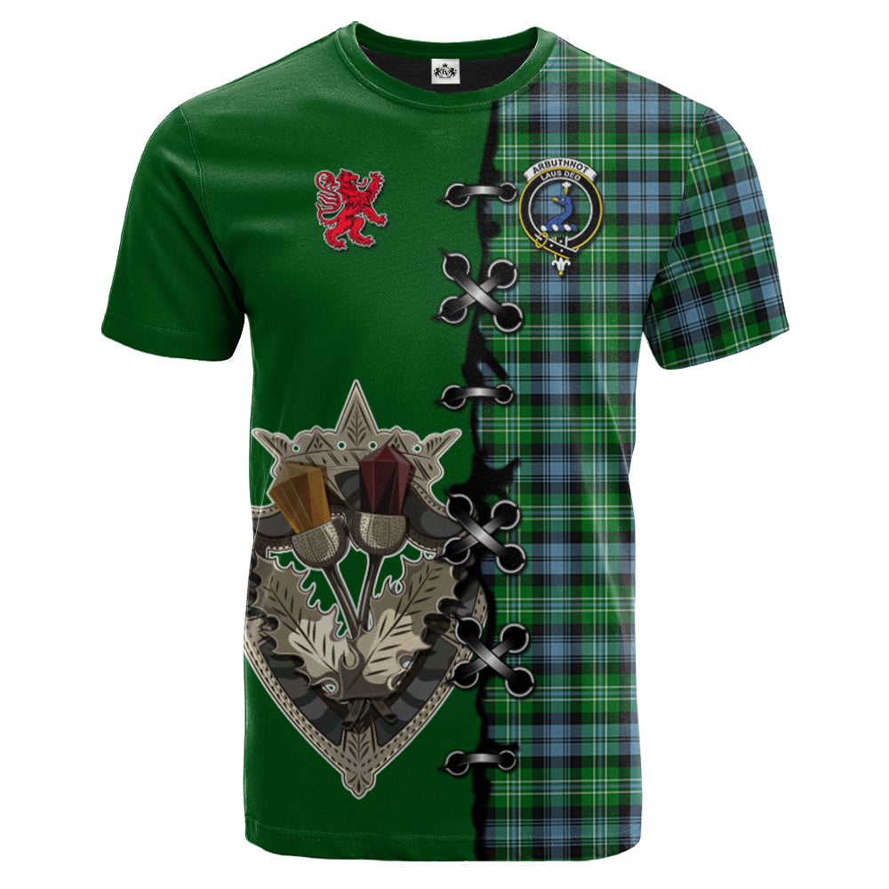 Arbuthnot Ancient Tartan T-shirt - Lion Rampant And Celtic Thistle Style