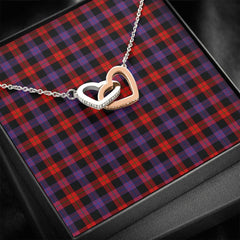 Brown Modern Tartan Interlocking Hearts Necklace