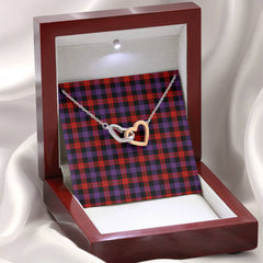 Brown Modern Tartan Interlocking Hearts Necklace