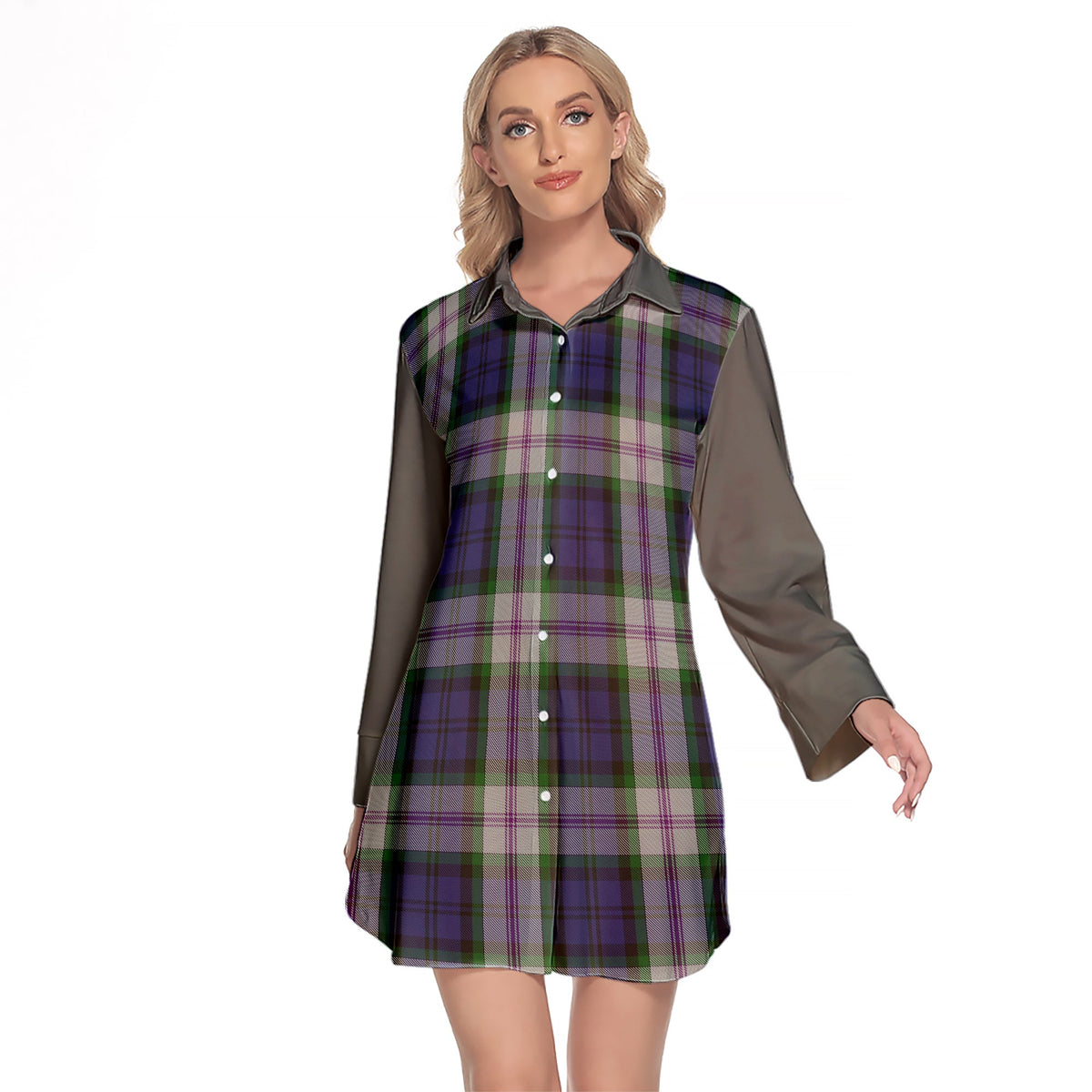 Baird Dress Tartan Women's Lapel Shirt Dress With Long Sleeve