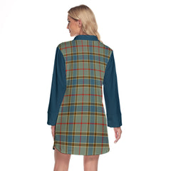 Balfour Blue Tartan Women's Lapel Shirt Dress With Long Sleeve