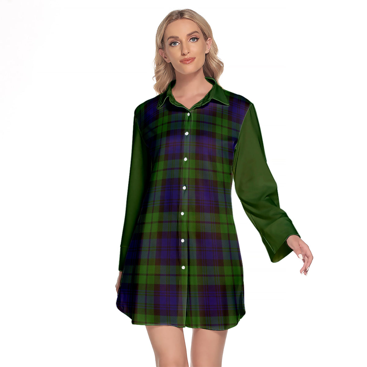 Bannatyne Tartan Women's Lapel Shirt Dress With Long Sleeve