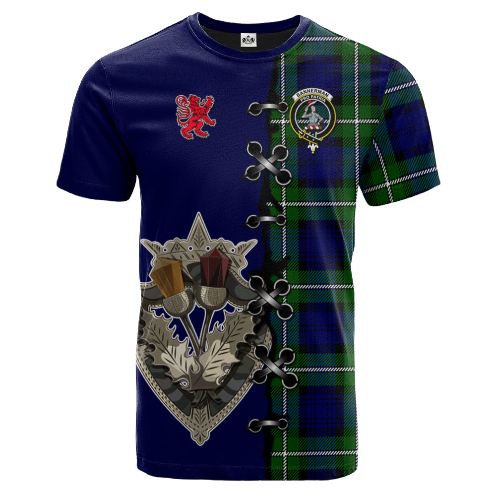 Bannerman Tartan T-shirt - Lion Rampant And Celtic Thistle Style