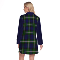 Bannerman Tartan Women's Lapel Shirt Dress With Long Sleeve