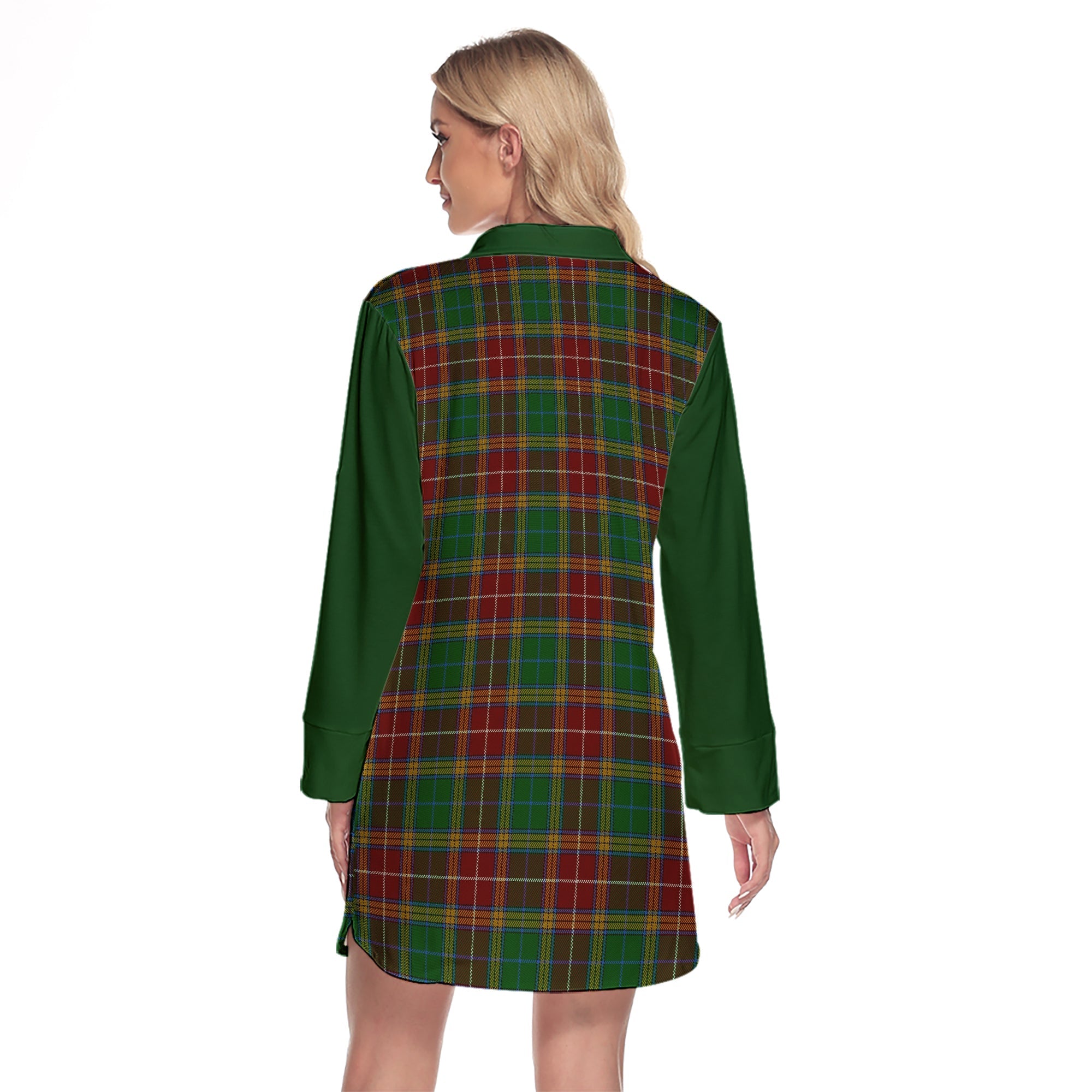 Baxter Tartan Women's Lapel Shirt Dress With Long Sleeve