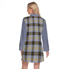 Bell Tartan Women's Lapel Shirt Dress With Long Sleeve