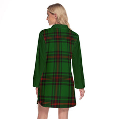 Beveridge Tartan Women's Lapel Shirt Dress With Long Sleeve