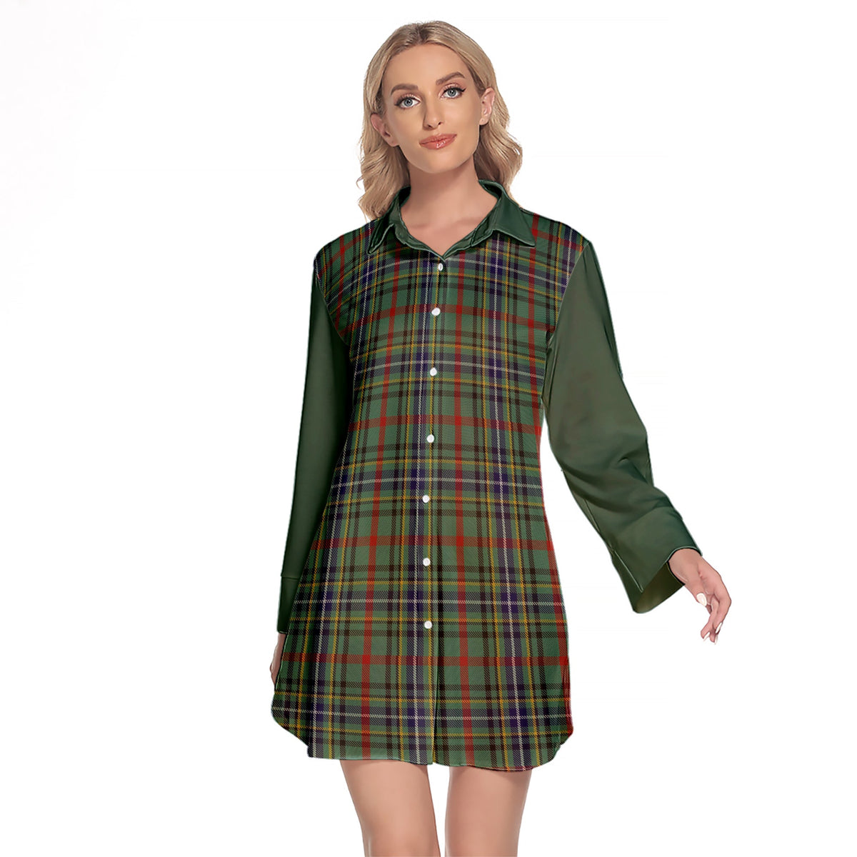 Bisset Tartan Women's Lapel Shirt Dress With Long Sleeve