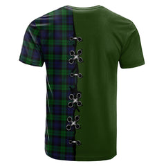 Black Watch Tartan T-shirt - Lion Rampant And Celtic Thistle Style