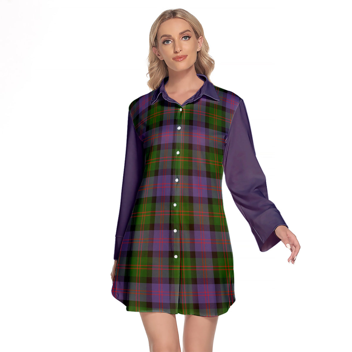 Blair Modern Tartan Women's Lapel Shirt Dress With Long Sleeve