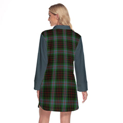 Brodie Hunting Tartan Women's Lapel Shirt Dress With Long Sleeve